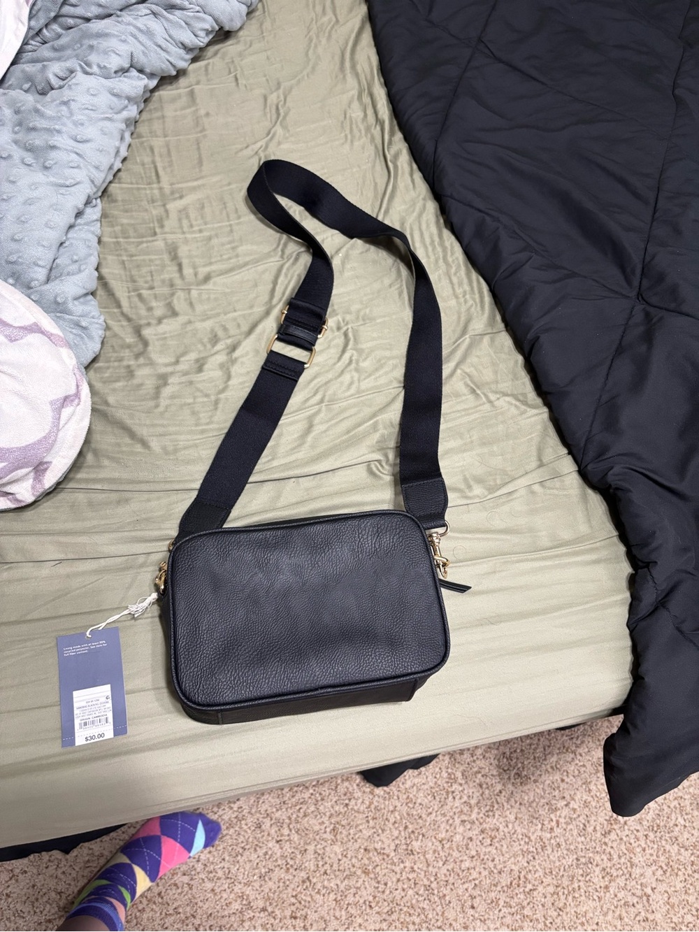 Universal Thread Black Pebbled Leather Messenger Crossbody with Adjustable Strap